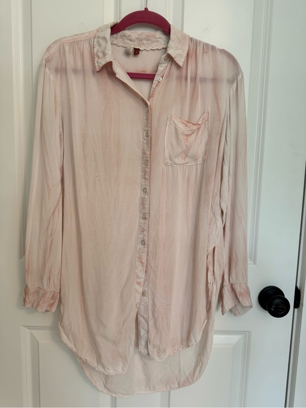 Pilcro Anthropologie Pink Tie Dye Button Front Tunic Shirt Small